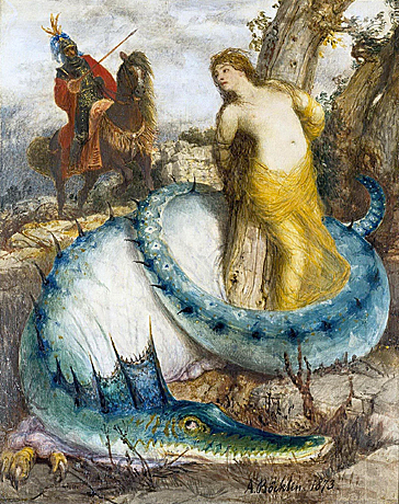 Ruggiero y Angélica, 1871-1874, Arnold Böcklin, Berlín, Gemäldegalerie.