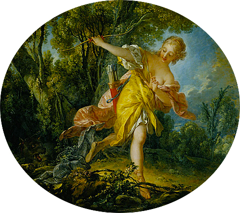 Sylvie fuyant le loup qu’elle a blessé, 1756, François Boucher, Tours, Musée des Beaux-Arts.