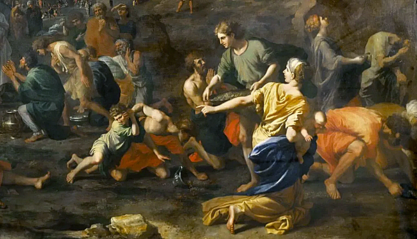 Caída del maná en el desierto, detalle, 1637-1639, Nicolas Poussin, París, museo del Louvre.