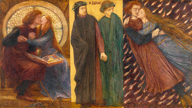 Paolo y Francesca da Rimini, 1855, Dante Gabriel Rossetti, Londres, Tate Britain.