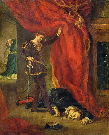 Hamlet ante el cuerpo de Polonio, 1854-1856, Eugène Delacroix, Reims, Musée des Beaux-Arts.