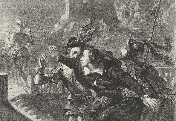 Hamlet quiere seguir al fantasma de su padre, 1835, Eugène Delacroix, Nueva York, Metropolitan Museum.