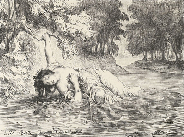 Muerte de Ofelia, 1843, Eugène Delacroix, Nueva York, Metropolitan Museum.