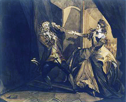 Garrick y Mrs. Pritchard en los papeles de Macbeth y de Lady Macbeth después del asesinato del rey Duncan, 1766, Johann Heinrich Füssli, Zurich, Kunsthaus.