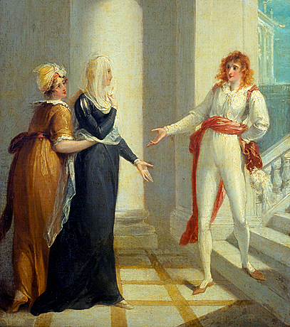 Une scène de « La douzième nuit » de William Shakespeare, Maria, Olivia et Viola, vers 1789, William Hamilton, Londres, Victoria & Albert Museum.