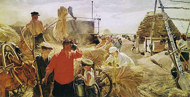 Le Battage du blé au kolkhoze, 1949, Arkady Plastov, Moscou, Galerie d’État Tretiakov.