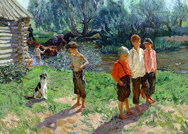 Enfants au bord de la rivière, 1963, Arkady Plastov, Saint-Pétersbourg, Musée National Russe.