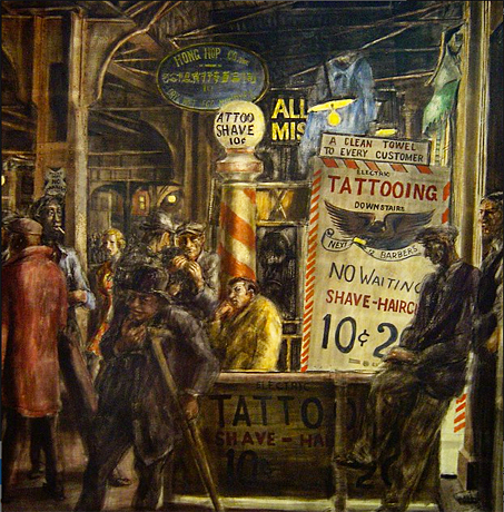 Tatuaje y corte de pelo, 1932, Reginald Marsh, Chicago, Art Institute.