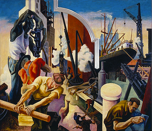 CRITIQUE DE L'UTOPIE, DES UTOPIES, communistes ou non Thomas-hart-benton-city-building-america-today