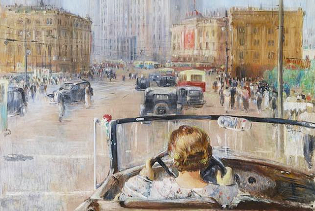 El Nuevo Moscú, 1937, Yuri Pimenov, Moscú, Galería Estatal Tretiakov.