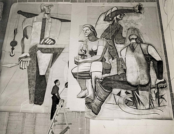 Philip Guston esquissant une peinture murale pour le Federal Art Project, 1939 Philip Guston esquissant une peinture murale pour le Federal Art Project, 1939, Washington, Smithsonian Institution.