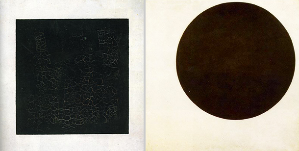 Carré noir ; Cercle noir, vers 1913, Kasimir Malevitch, Saint-Pétersbourg, Musée Russe.