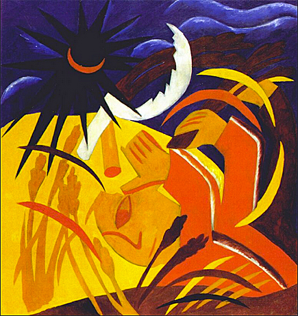 Cosecha, 1911, Natalia Goncharova, Omsk, Museo de Bellas Artes.