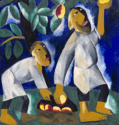 Paysans cueillant des pommes, 1911, Natalia Gontcharova, Londres, Tate Modern.