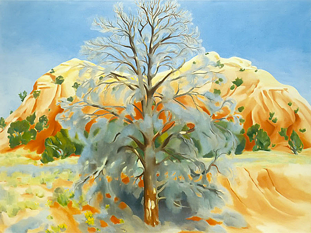 Georgia O'Keeffe, Arbol muerto con colina rosa (Dead Tree with Pink Hill), 1945, The Cleveland Museum of Art.