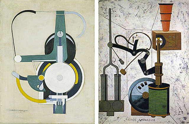 Machine, 1916, Morton Schamberg, Yale University Art Gallery ; Love Parade, 1917, Francis Picabia.