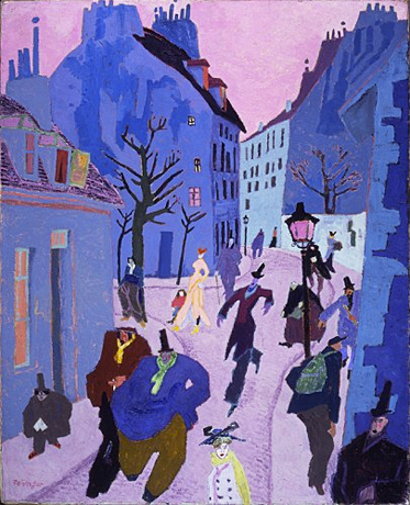 Lyonel Feininger. Rue de Paris (Street in Paris, Pink Sky), 1909, Iowa City, University of Iowa Museum of Art.