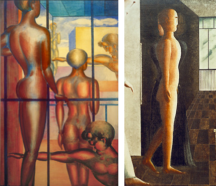 Oskar Schlemmer, Course à Pied, 1930, Hartford, Wadsworth Atheneum Museum ; Femme et venir, 1925, Collection privée.