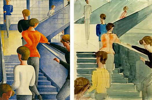 Oskar Schlemmer. Escalera de la Bauhaus, 1932, y dibujo, Nueva York, Metropolitan Museum.
