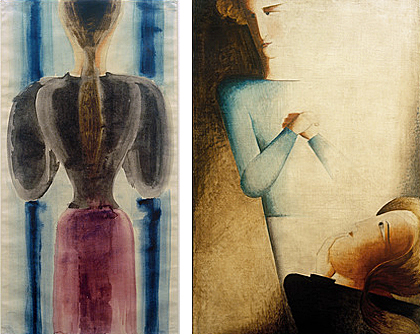 Oskar Schlemmer. Mujer de espaldas con trenza, 1928; Encuentro idealista, 1928, Colección privada.