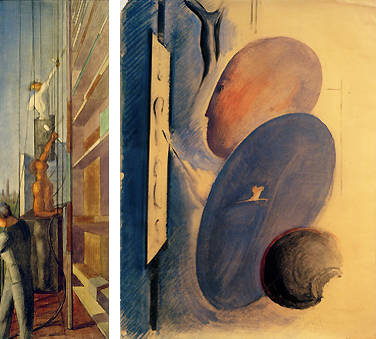 Oskar Schlemmer. Camuflando las calderas de gas, 1942; Julius Bisher pintando, 1936, Düsseldorf, Kunstsammlung Nordrhein-Westfalen.