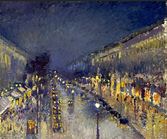 Boulevard Montmartre de noche, 1897, Camille Pissarro