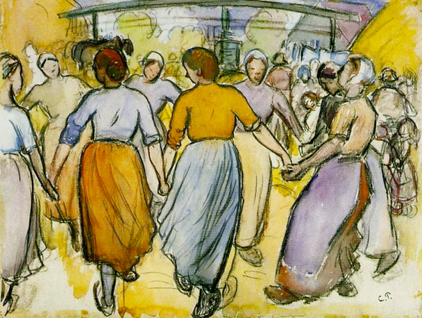 La Ronda, hacia 1884, acuarela sobre papel, Camille Pissarro