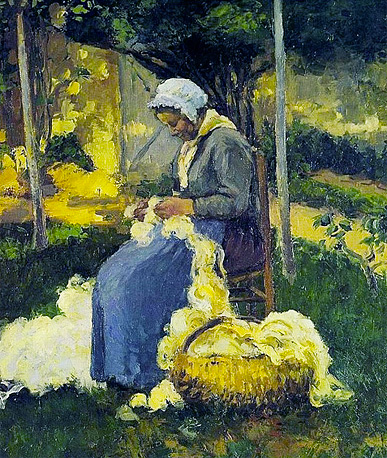 Campesina cardando lana, 1875, Camille Pissarro