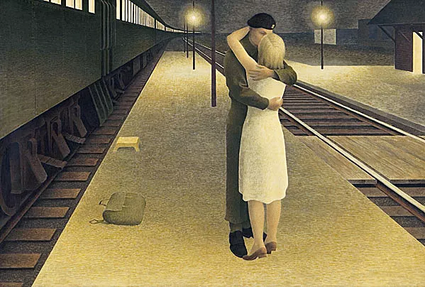 Soldier and Girl at Station, 1953, Alex Colville