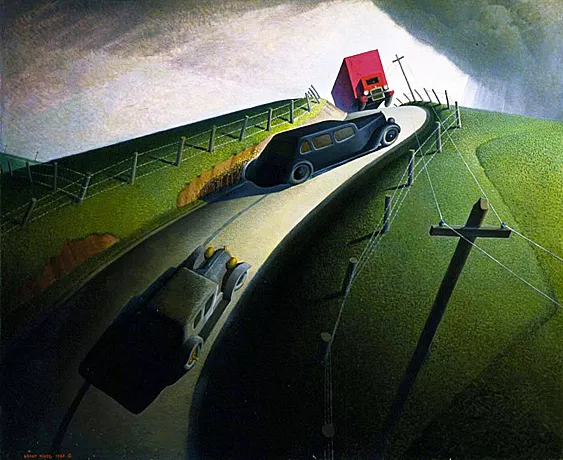 Death on the Ridge Road, 1935, Grant Wood, colección privada.