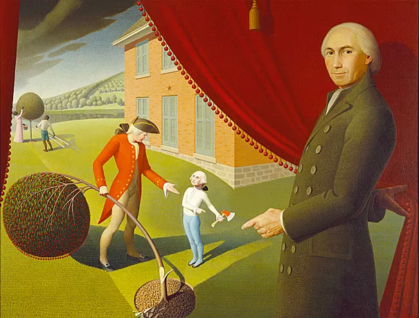 Parson Weems' Fable y Paisaje de lowa,1939, Grant Wood