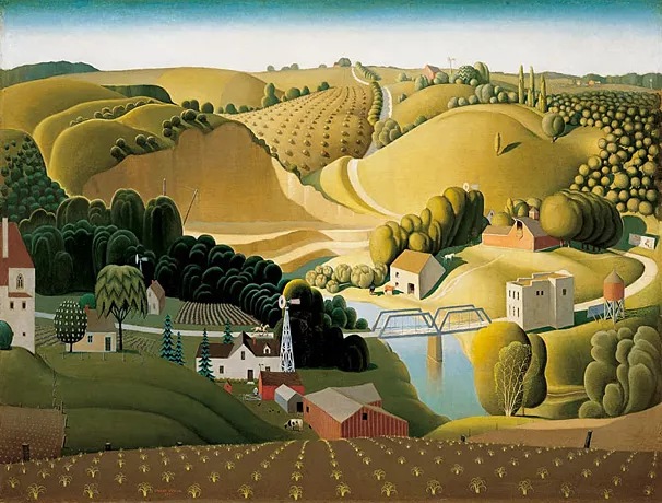 Stone City, Iowa,1930, Grant Wood, Omaha, Nebraska, Joslyn Art Museum.