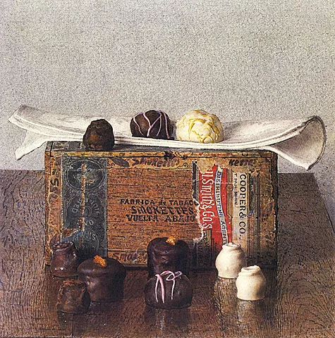 Fancy Chocolates and Bon-bons with Cigar Box, 1985, John Stuart Ingle, Collection privée.