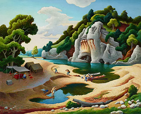 Fishermen’s Camp, Buffalo River, 1968, Thomas Hart Benton