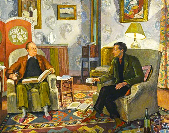 Escena interior, con Clive Bell y Duncan Grant bebiendo vino, 1919, Vanessa Bell, Birberck, University of London.