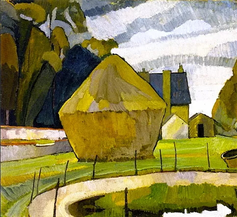 Paisaje con pajares, Asheham, 1912, Vanessa Bell, Colección privada.