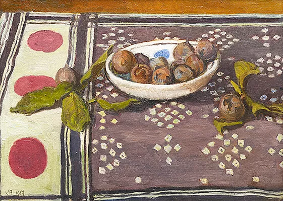 Naturaleza muerta con un cuenco de nísperos, 1953, Vanessa Bell, Colección privada.