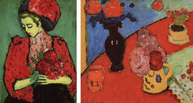 Chica con peonias ; Naturaleza muerta, Alexei von Jawlensky