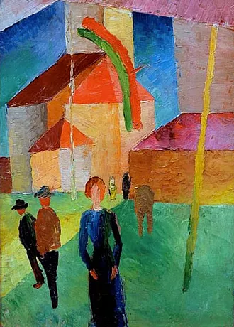 Église aux drapeaux, 1914, August Macke