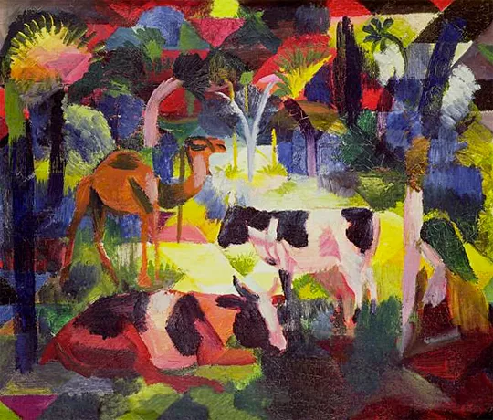 Paisaje con vacas y camello, 1914, August Macke