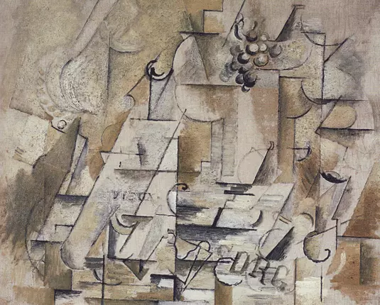 Frutero, botella y vaso, 1912, Georges Braque