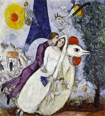 Marc Chagall, Los novios de la torre Eiffel, 1938-1939
