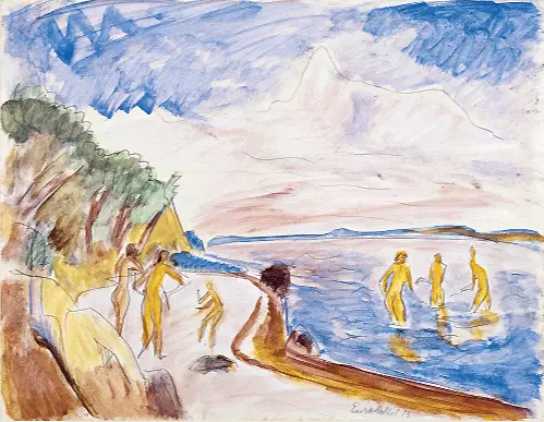 Baigneurs sur une plage, 1913, Erich Heckel