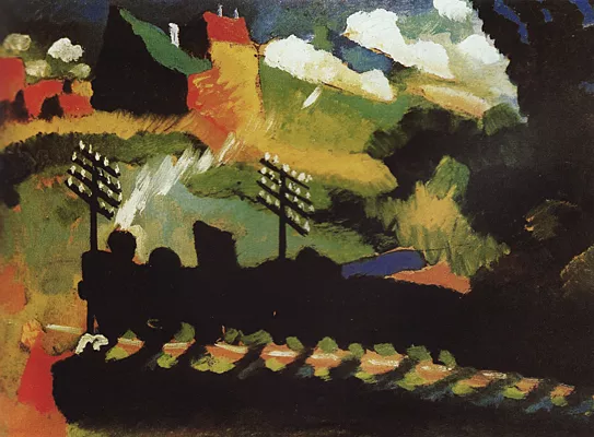 Murnau: vista con ferrocarril y castillo, 1909, Wassily Kandinsky
