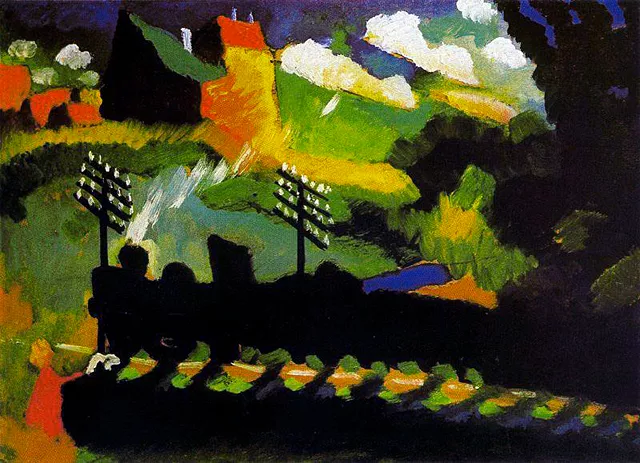 Murnau - vista con ferrocarril y castillo, 1909, Vassily Kandinsky
