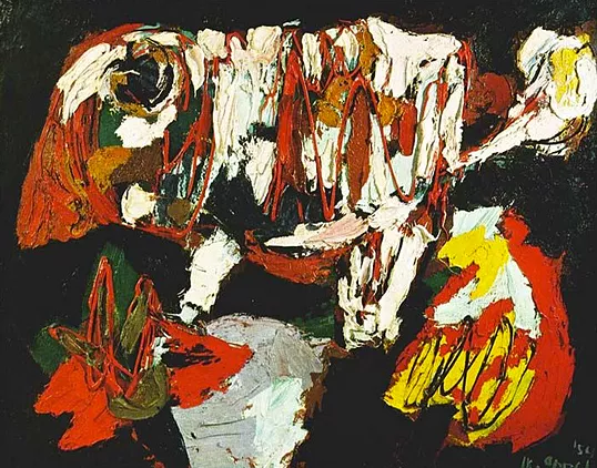 Vache et fleurs, 1954, Karel Appel