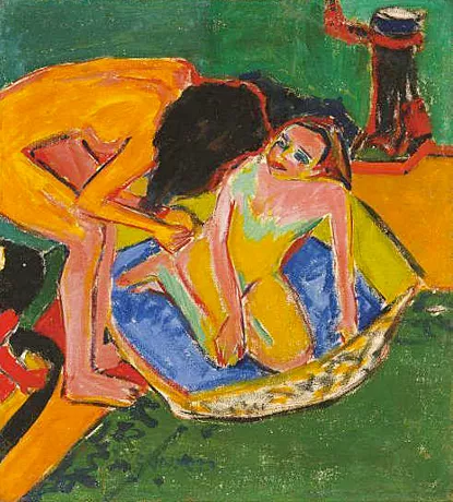 Dos desnudos con baño y estufa, 1911, Ernst Ludwig Kirchner
