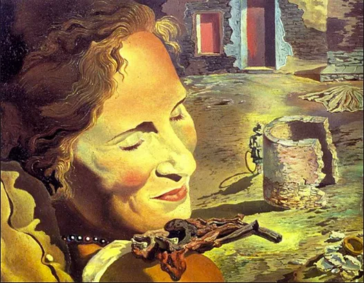 Portrait de Gala avec deux côtelettes d'agneau en équilibre sur son épaule, 1934, Salvador Dalí