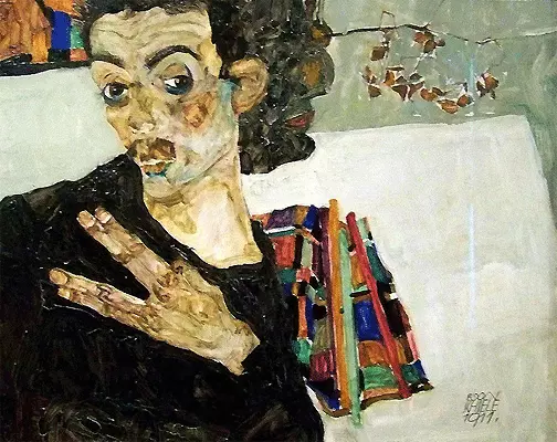 Autorretrato con los dedos separados, 1911, Egon Schiele