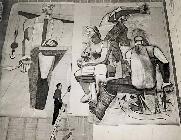 Philip Guston dibujando un mural para el Federal Art Project, 1939, Washington, Smithsonian Institution.